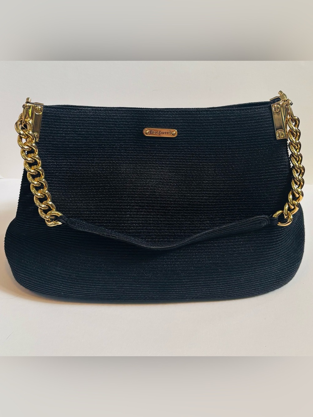 Eric Javits Black Raffia Straw Gold Chain Satchel NWT